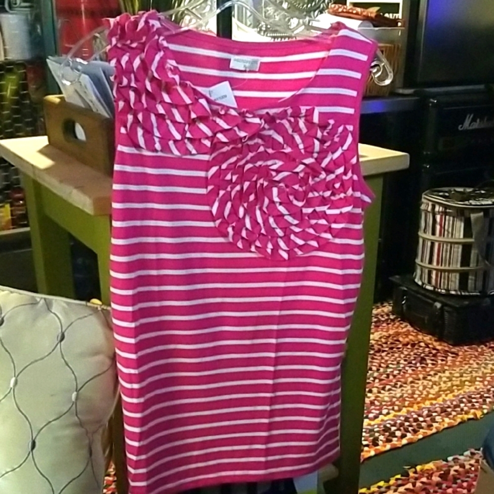 Pink and White Striped Sleeveless Top